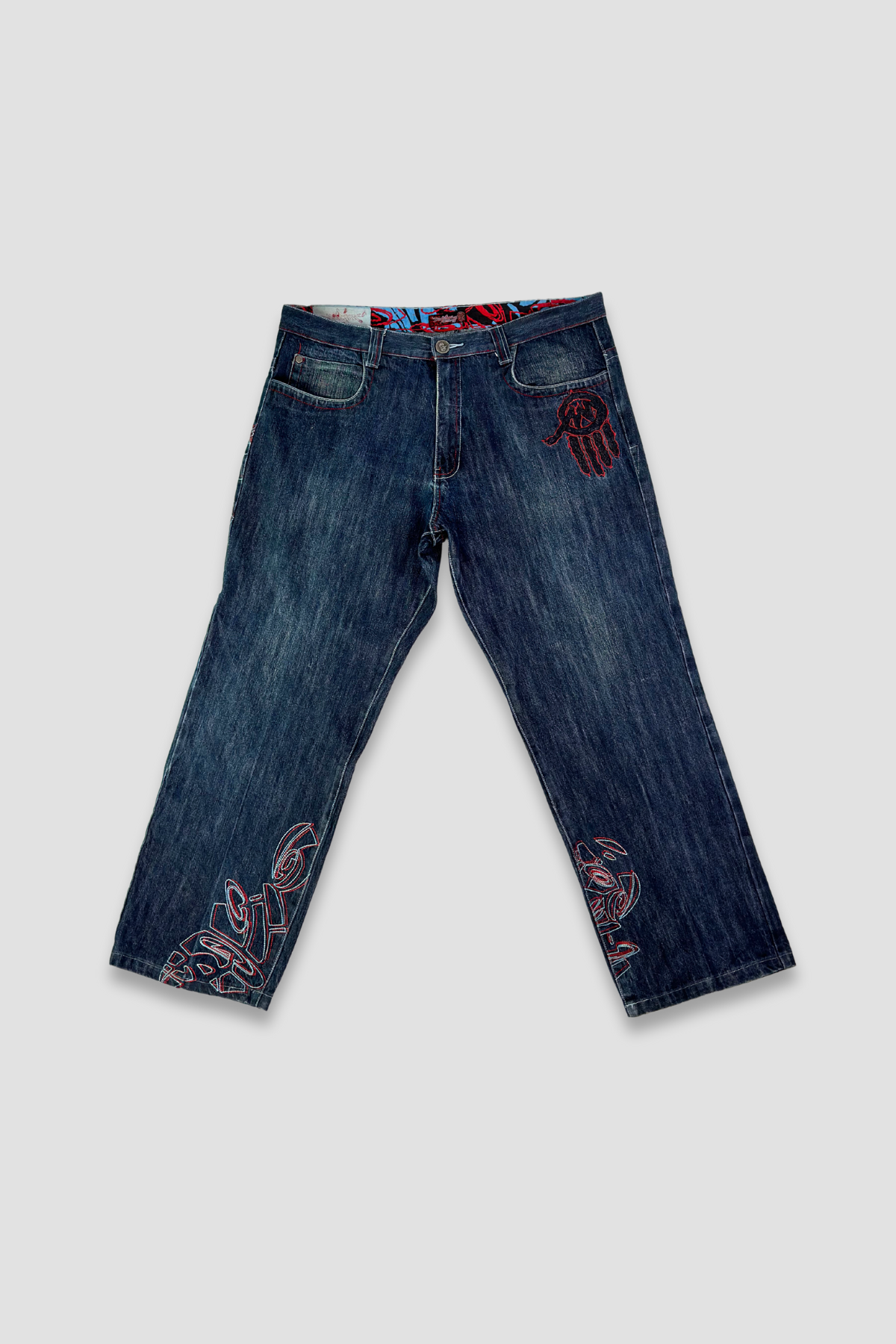 Miskeen Originals Wide-Leg Embroidered Dark Wash Denim Jeans