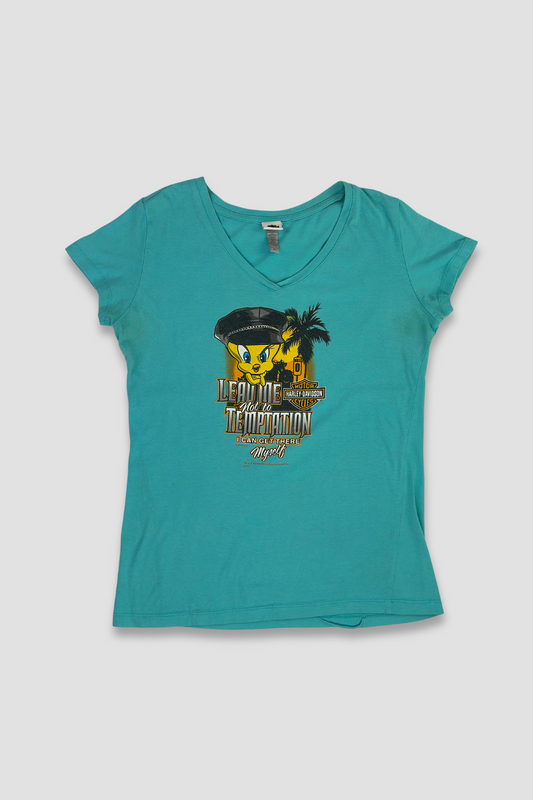 Harley Davidson's Tweety Bird Teal Graphic V-Neck T-Shirt