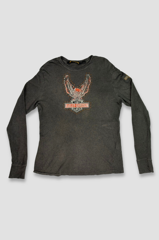 Harley Davidson Distressed Rhinestone Long Sleeve Shirt