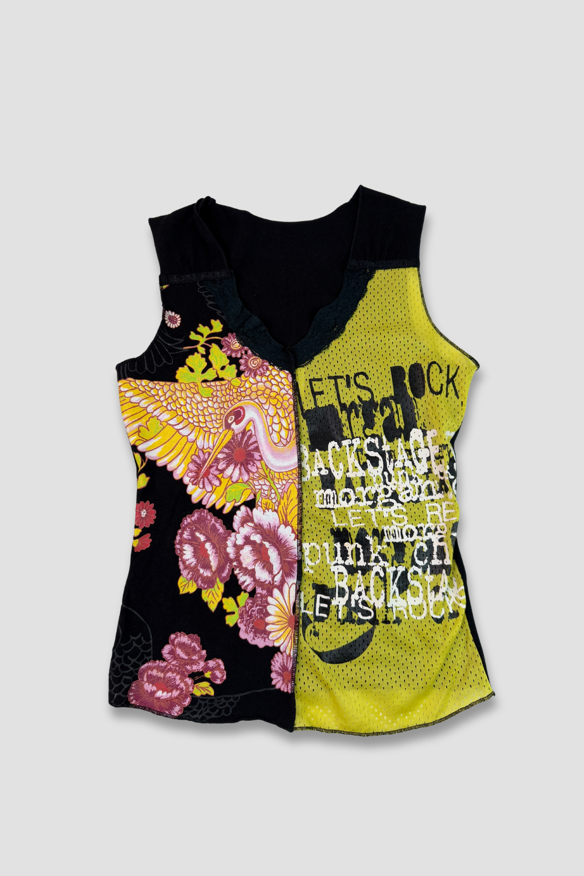 Women's V-Neck Floral Graphic Black Tank Top