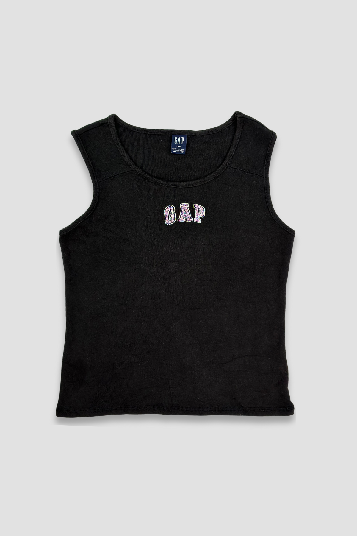 GAP Made for Kids Girl's Black Holographic Pink Logo Tank Top