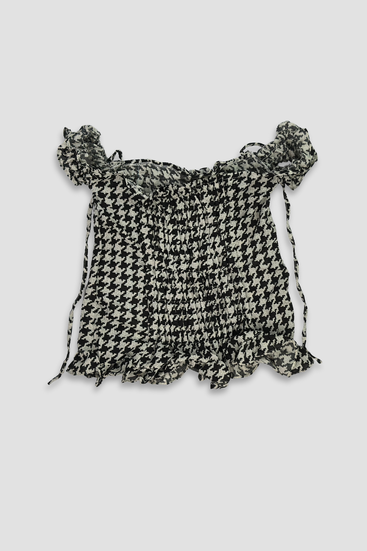 Houndstooth Check Off-Shoulder Halter-neck TieTop