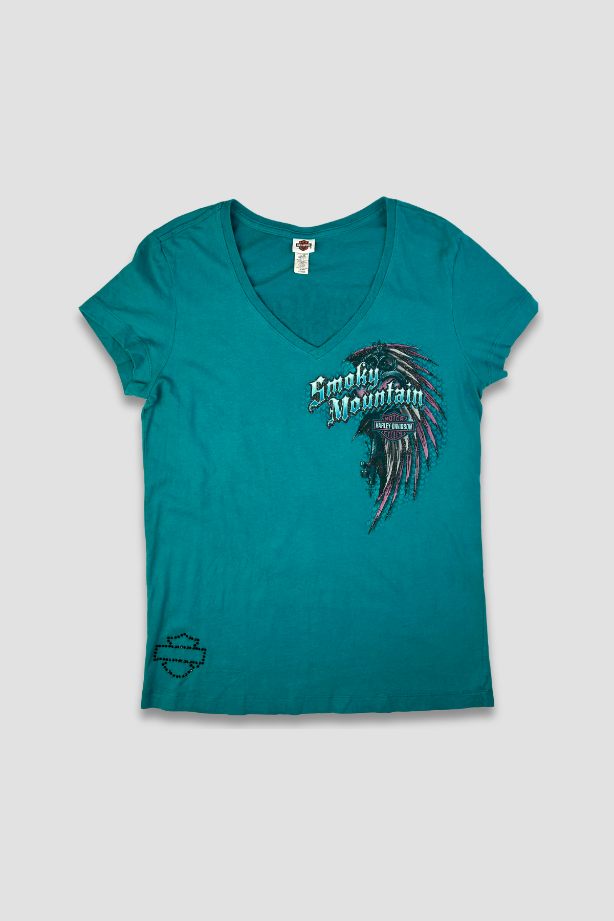 Harley Davidson Teal V-Neck Graphic Shirt