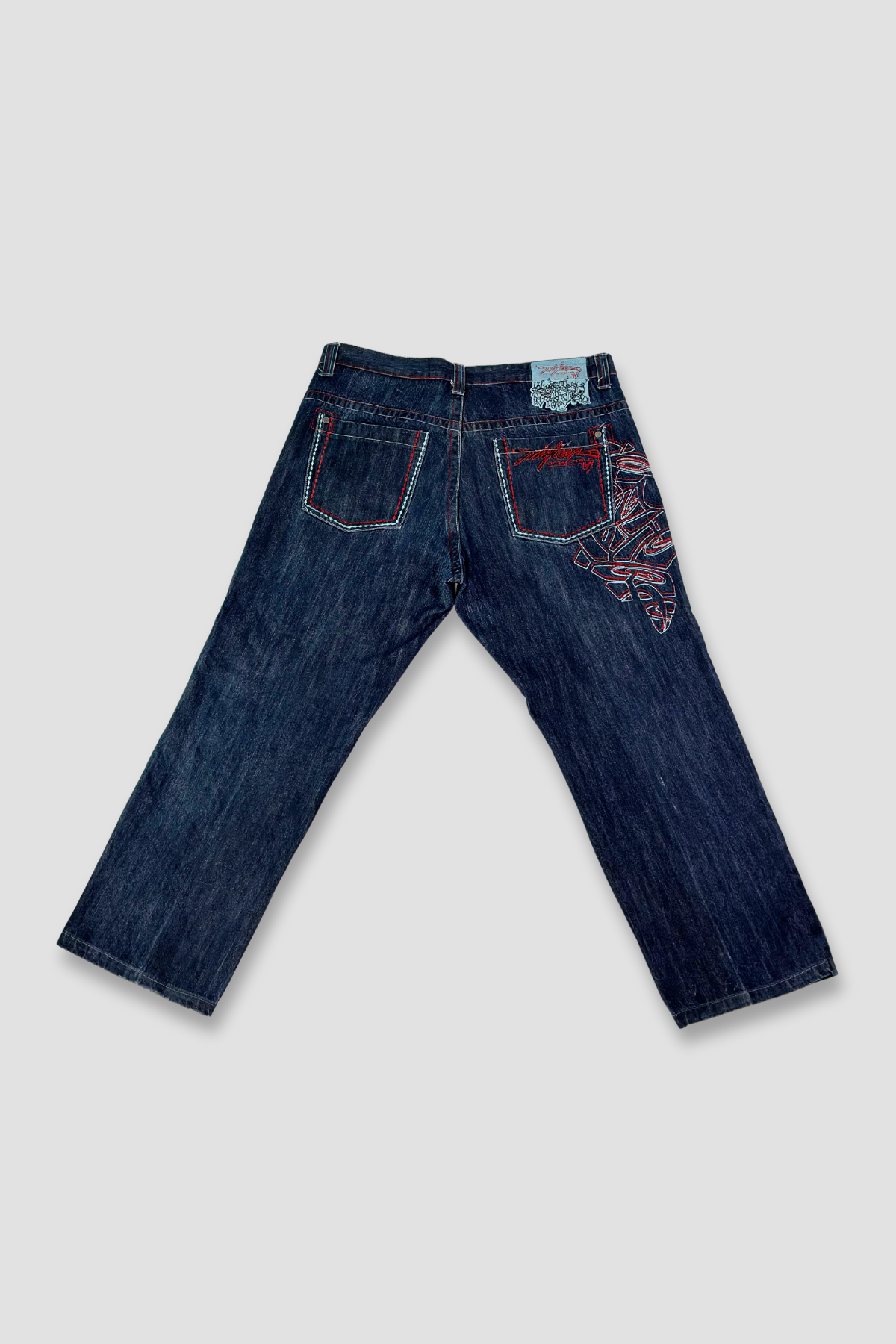 Miskeen Originals Wide-Leg Embroidered Dark Wash Denim Jeans