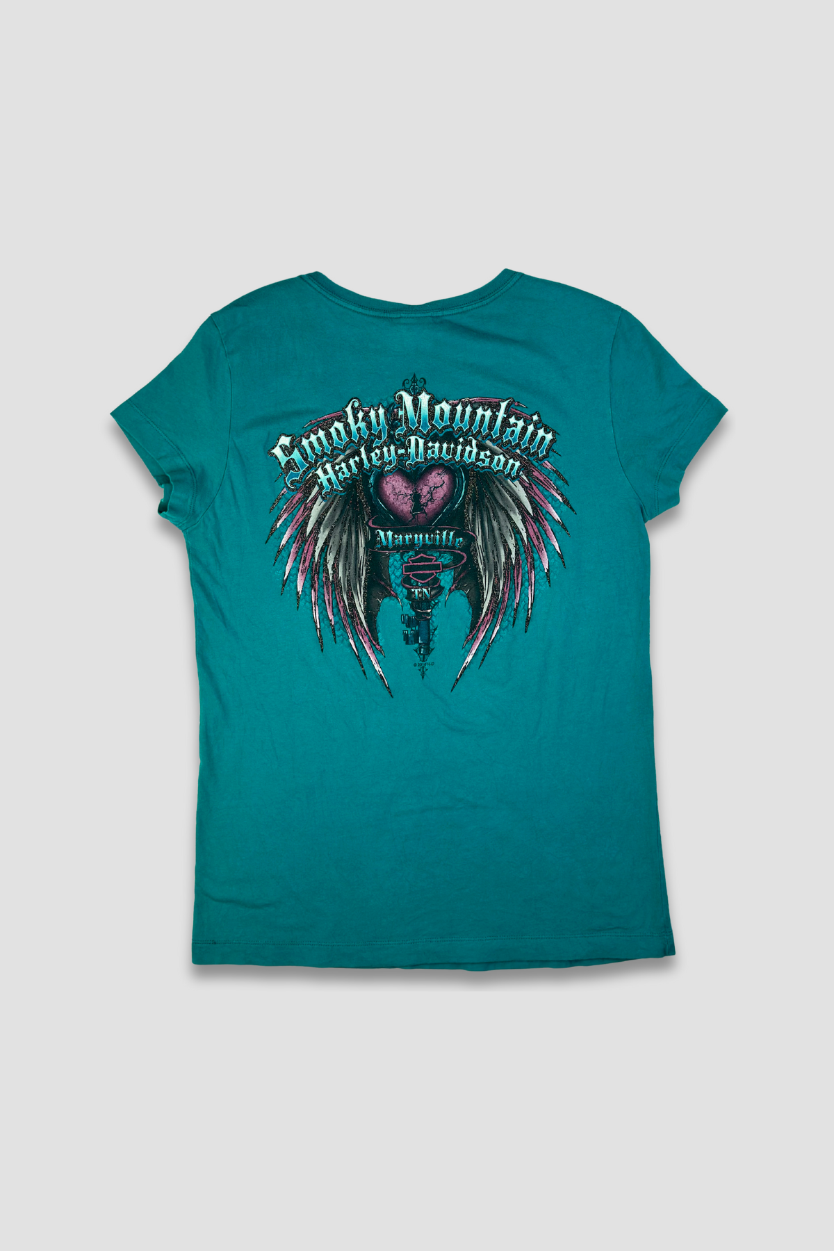 Harley Davidson Teal V-Neck Graphic Shirt