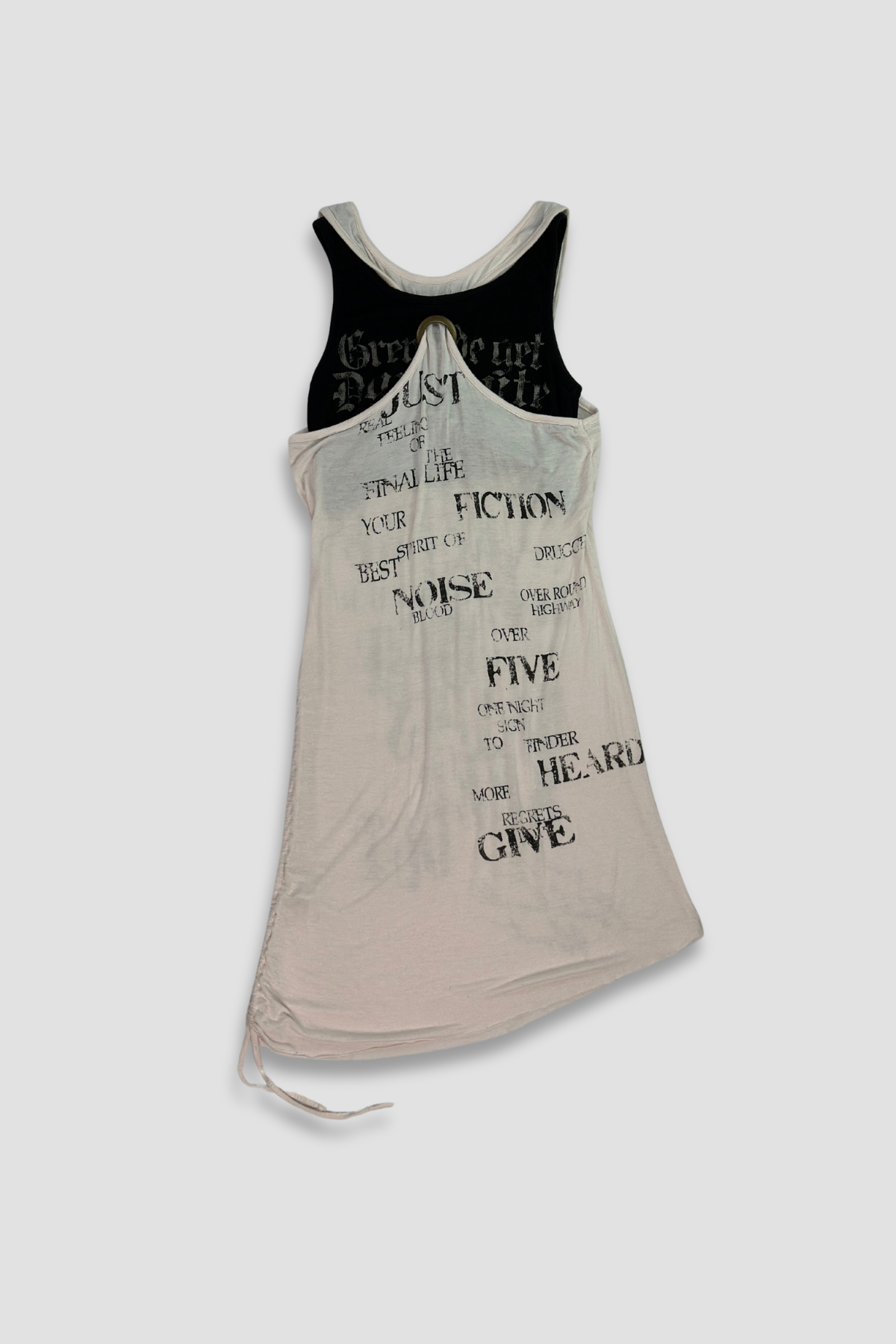 Janiss Layered Slogan Drawstring Side Tank Top