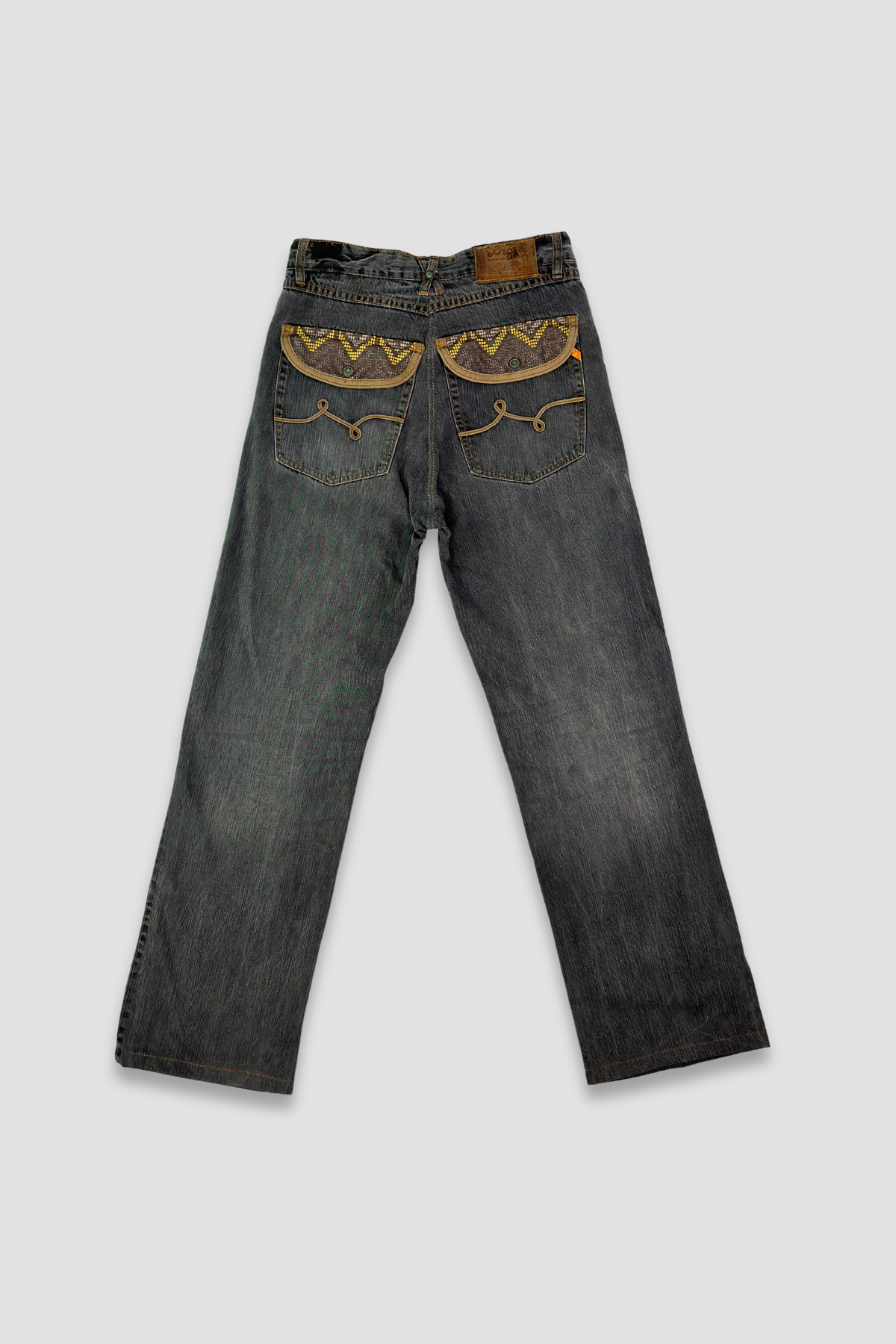 Straight Leg Embroidered Pocket Gray Wash Jeans