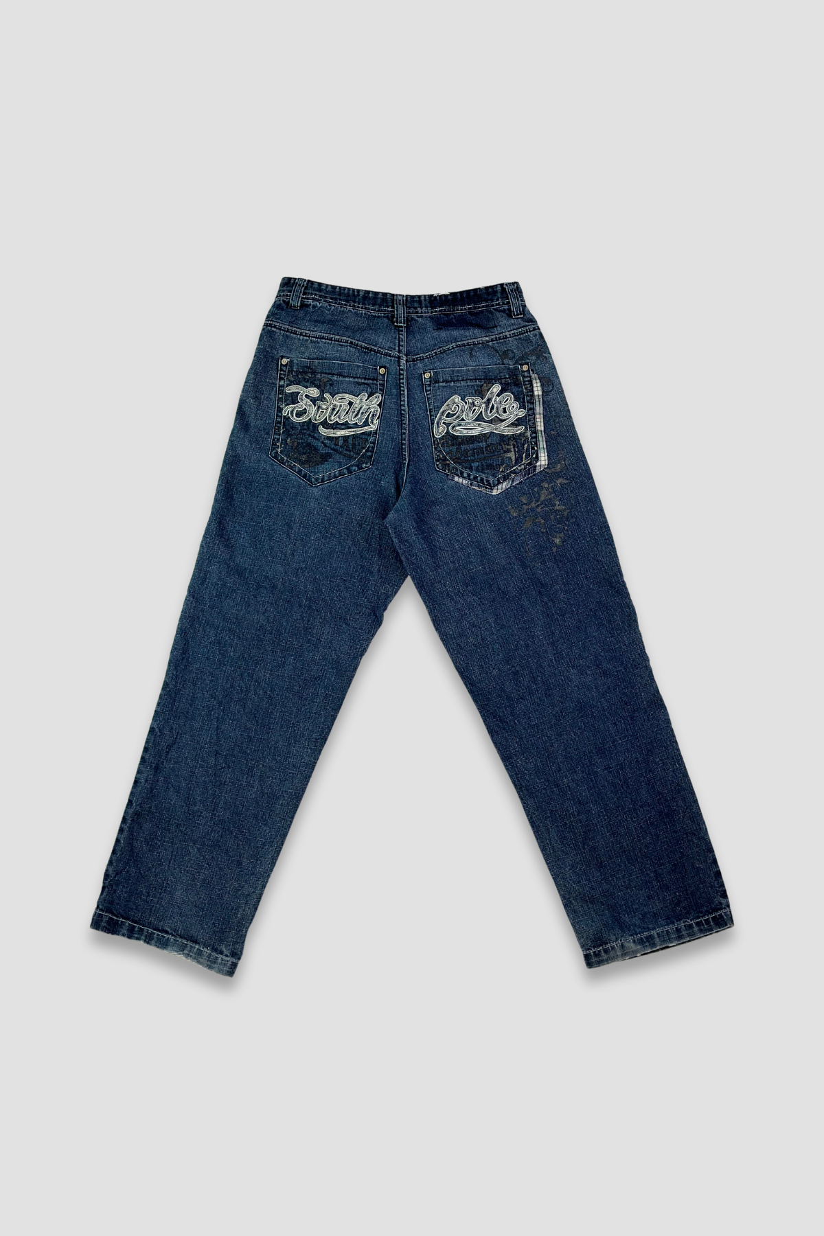 Southpole Plaid Embroidered Pocket Denim Jeans