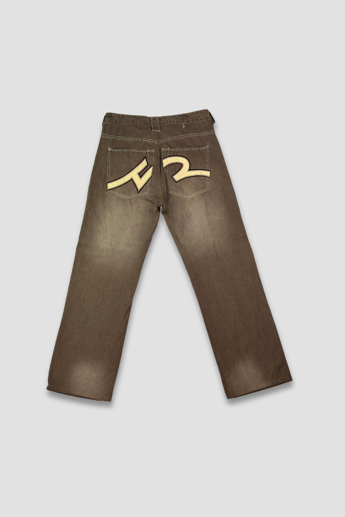 Five Pointz Straight Leg Embroidered Pocket Brown Jeans