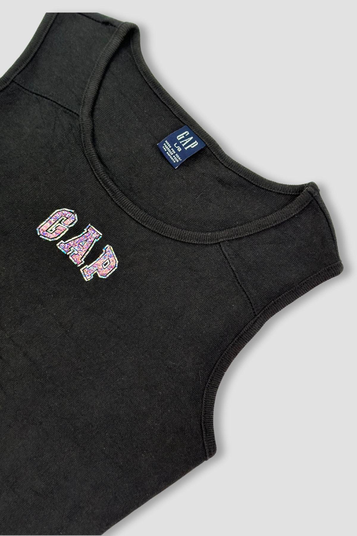 GAP Made for Kids Girl's Black Holographic Pink Logo Tank Top