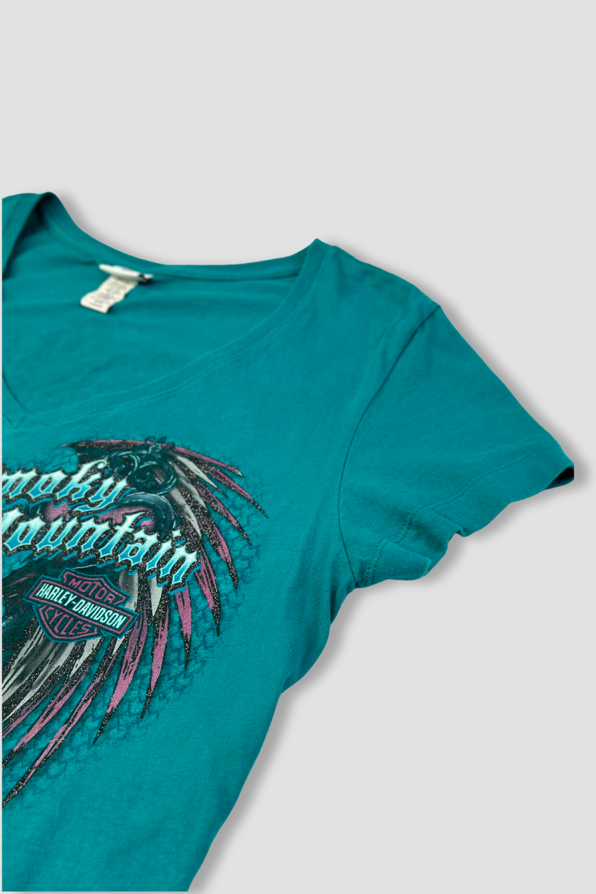 Harley Davidson Teal V-Neck Graphic Shirt