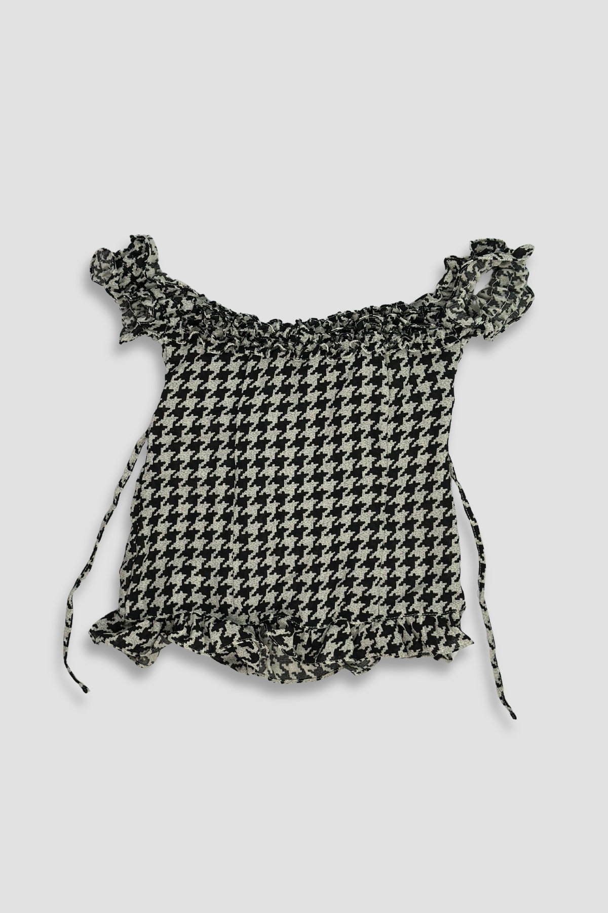 Houndstooth Check Off-Shoulder Halter-neck TieTop