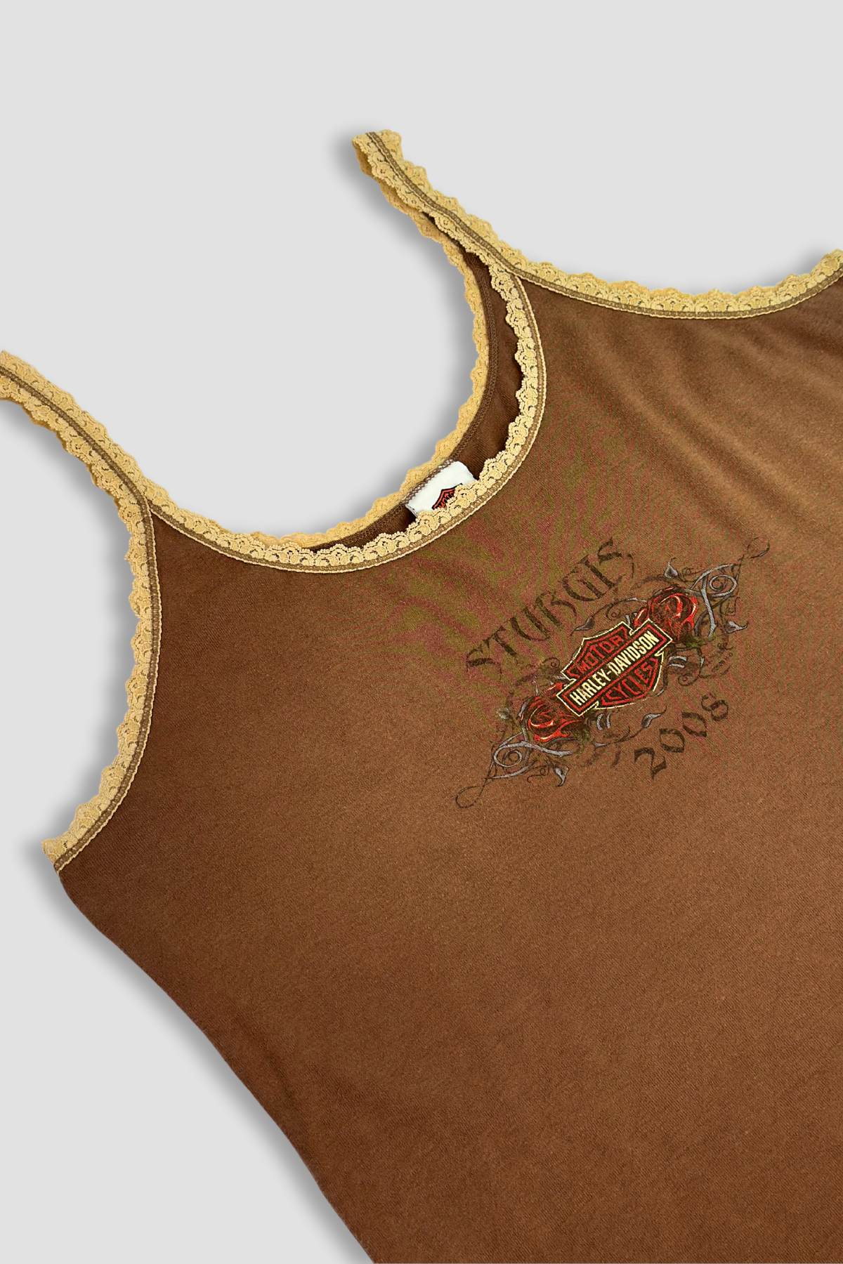 Harley Davidson Brown Frilled Tank Top