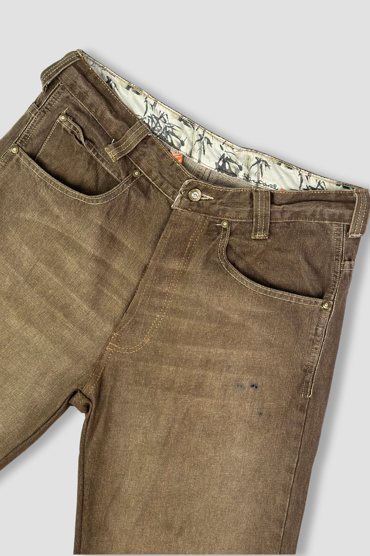 Five Pointz Straight Leg Embroidered Pocket Brown Jeans