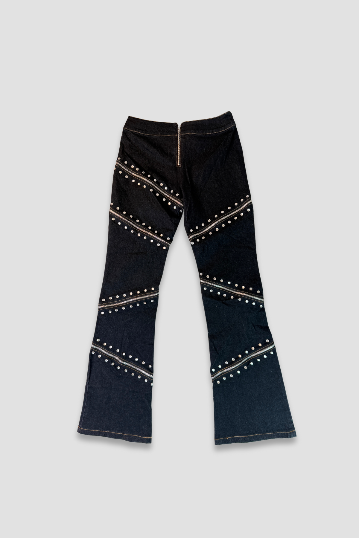 Donna Bella Women's Jeweled Zipper Flared Denim Pants