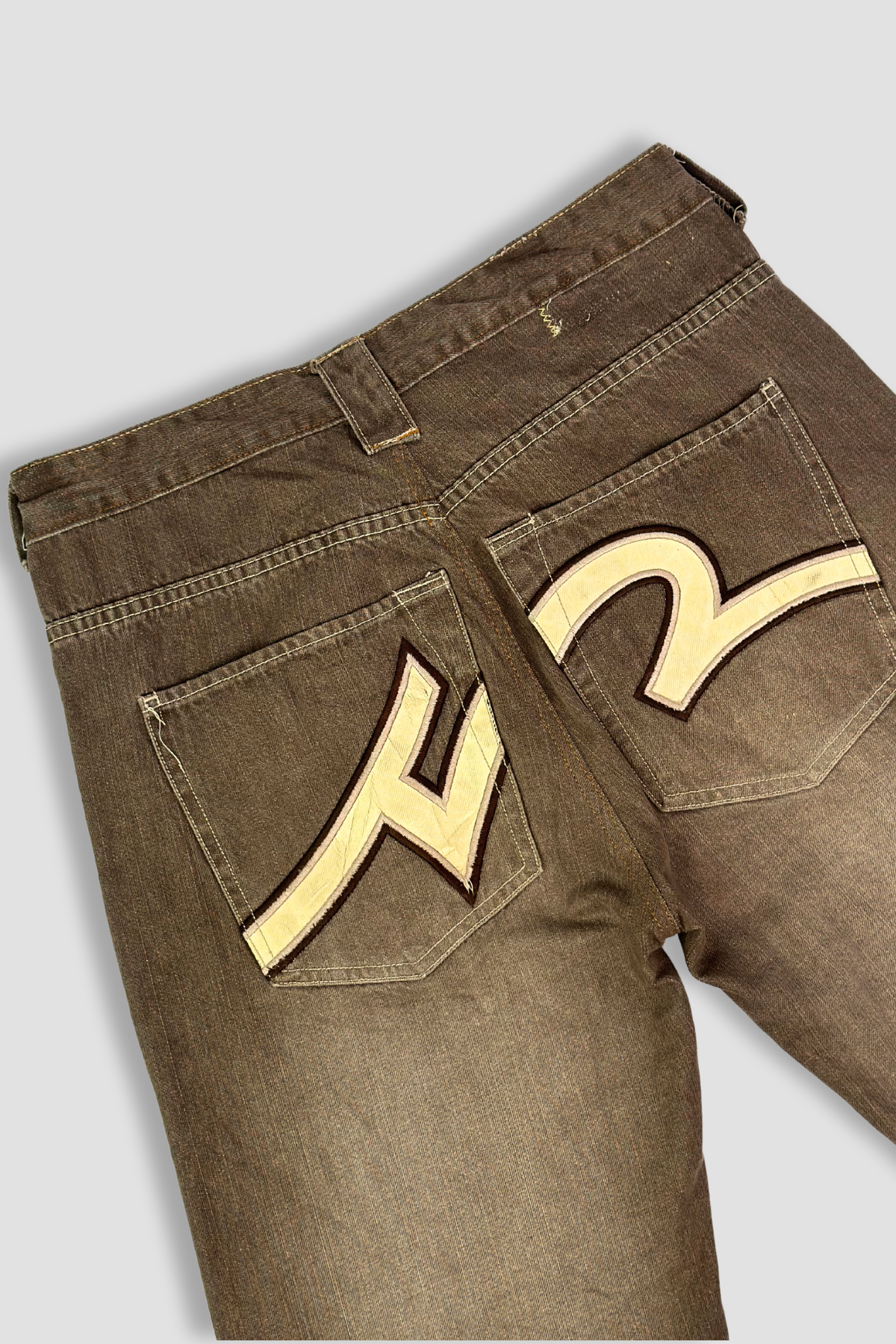 Five Pointz Straight Leg Embroidered Pocket Brown Jeans