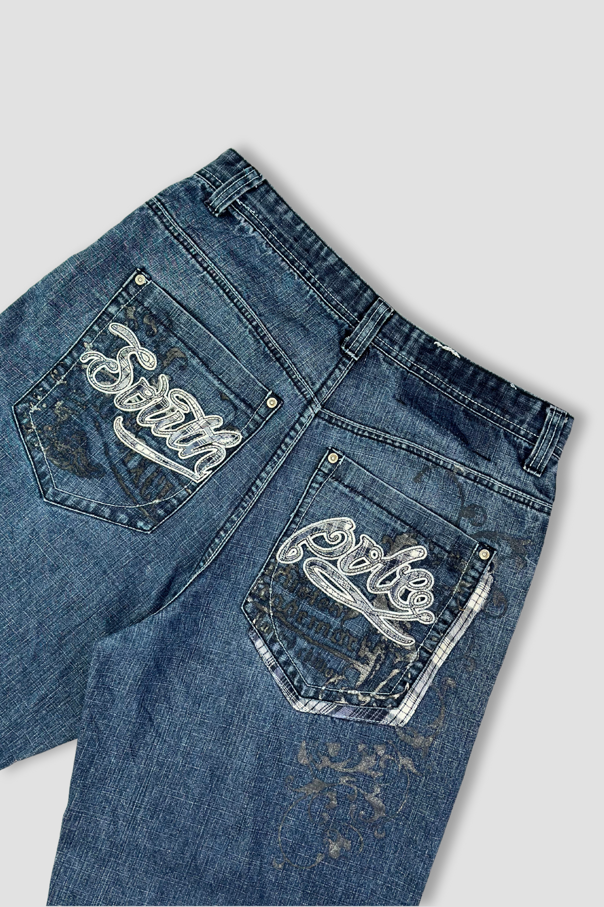 Southpole Plaid Embroidered Pocket Denim Jeans