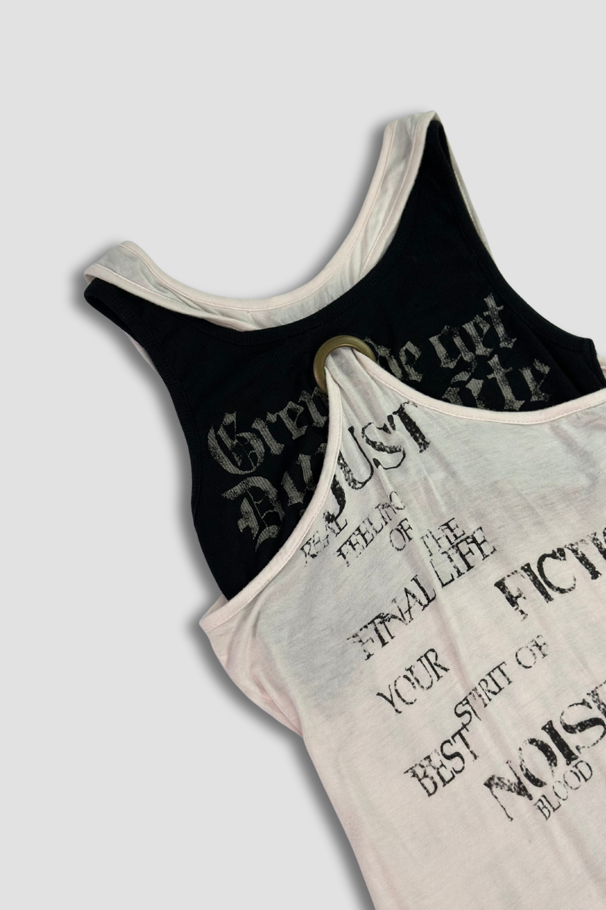 Janiss Layered Slogan Drawstring Side Tank Top