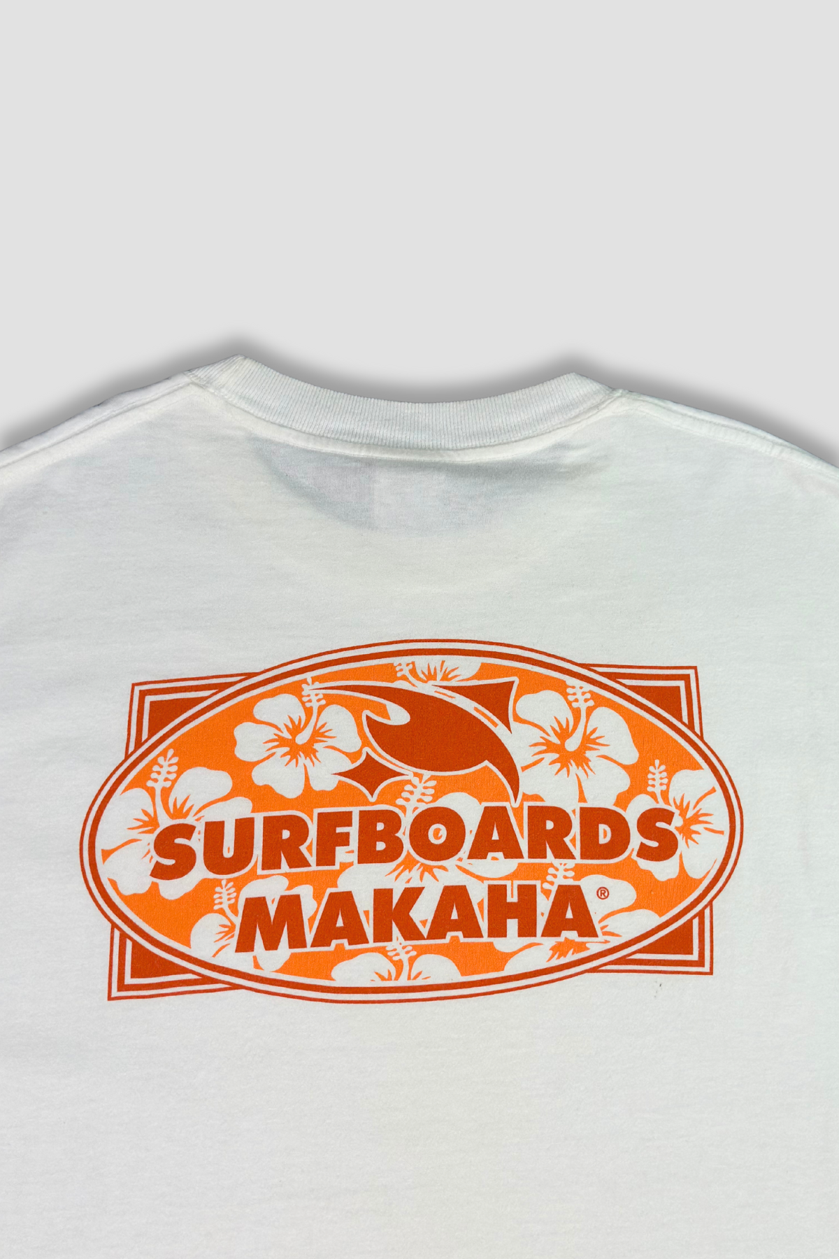 Gold Basicss Label Large Oversized Surfboards Makaha Logo White Cotton Crew Neck T-Shirt