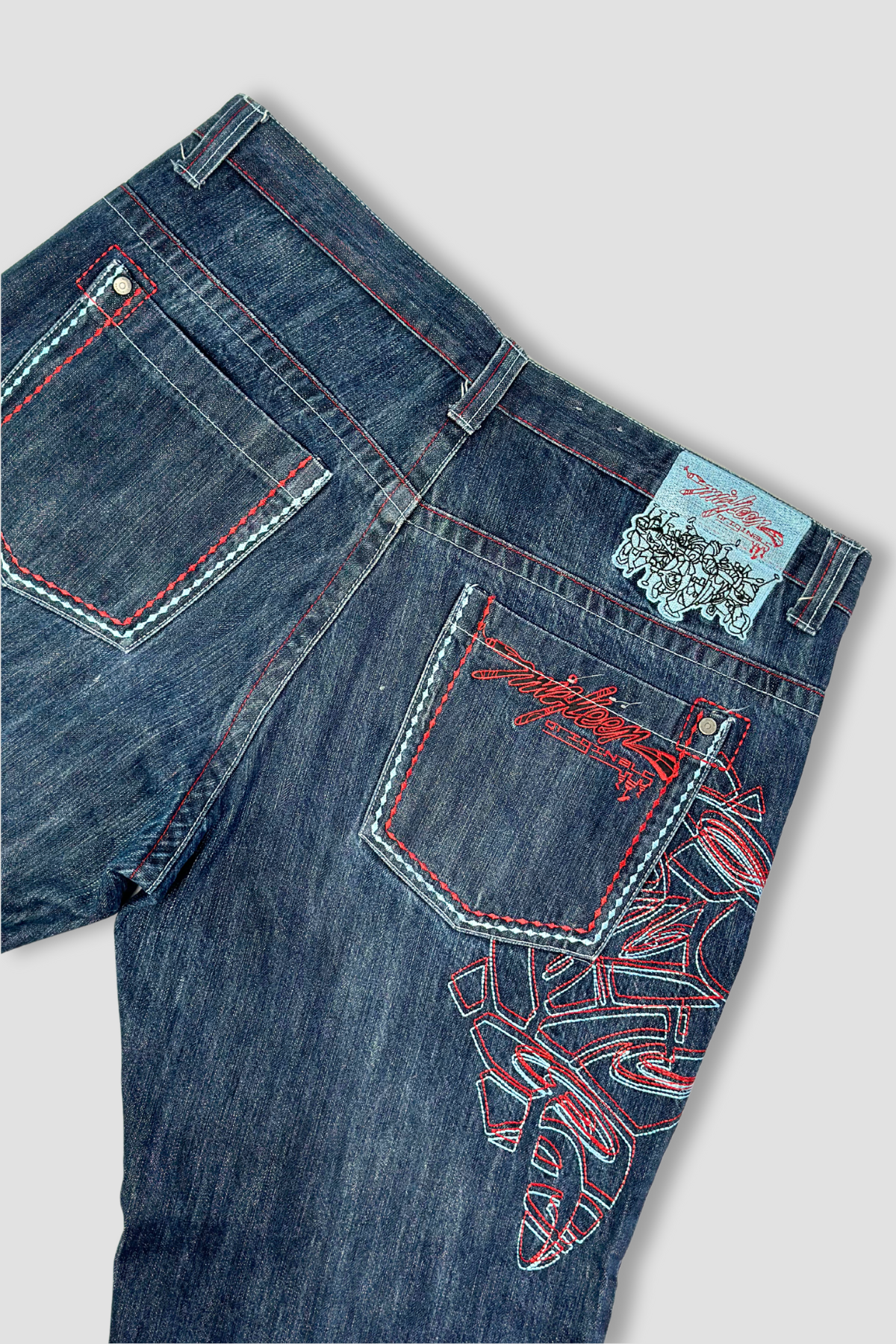 Miskeen Originals Wide-Leg Embroidered Dark Wash Denim Jeans