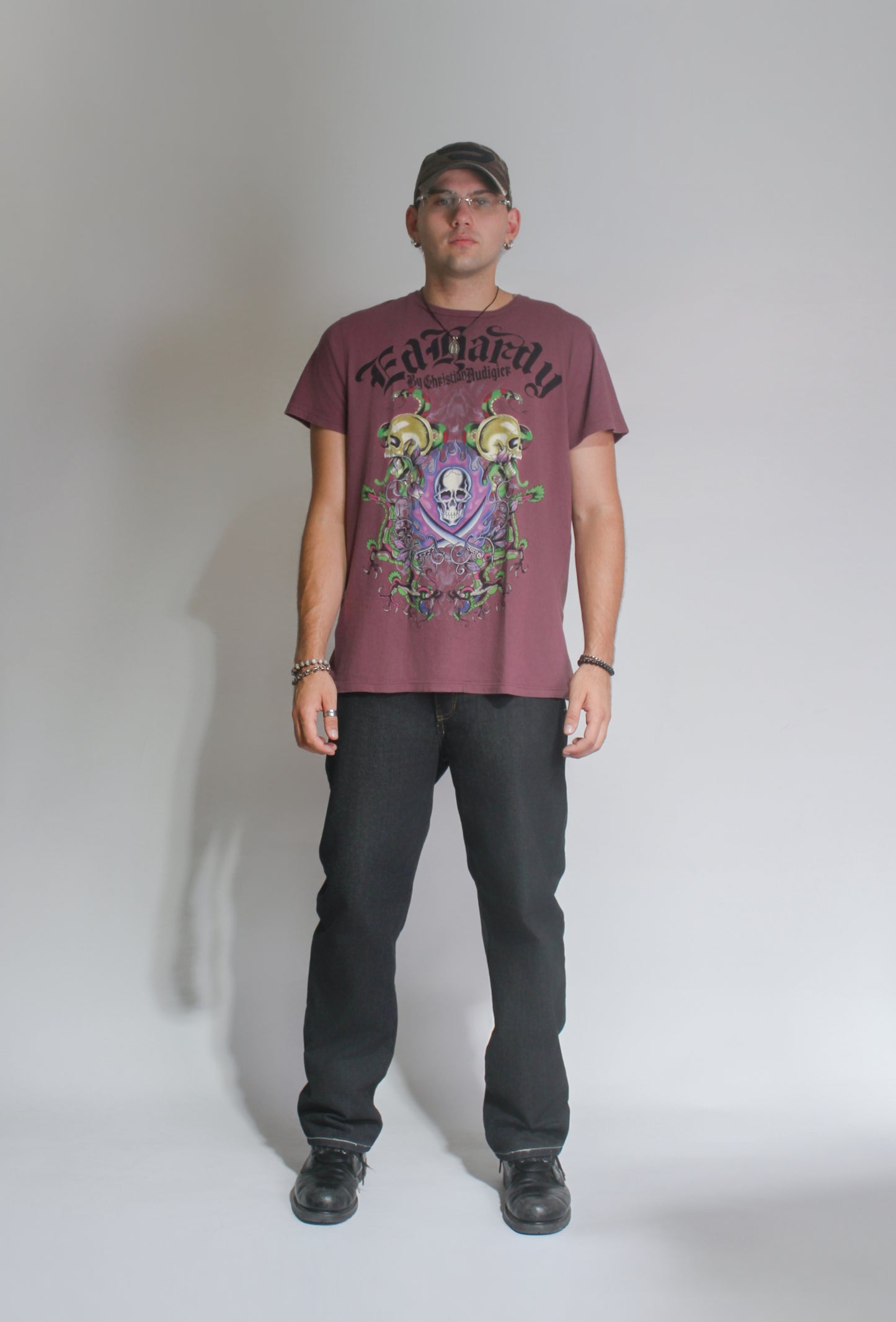 Ed Hardy by Christian Audigier Maroon Graphic T-Shirt