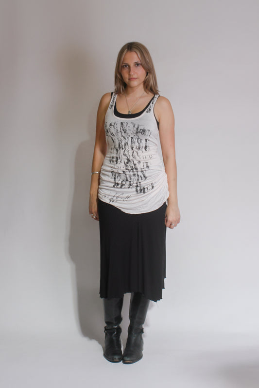 Janiss Layered Slogan Drawstring Side Tank Top